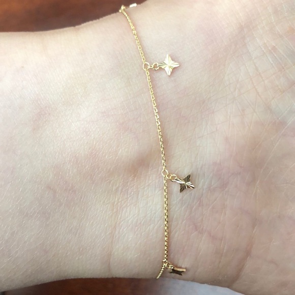 14K Solid Gold 7 Dangle Stars Ankle Bracele Anklet - Picture 5 of 7